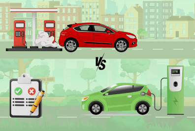 Porovnanie: elektromobil pri nabíjačke vs. spaľovací automobil pri čerpacej stanici – cena nabíjania doma, verejne a s benzínom.