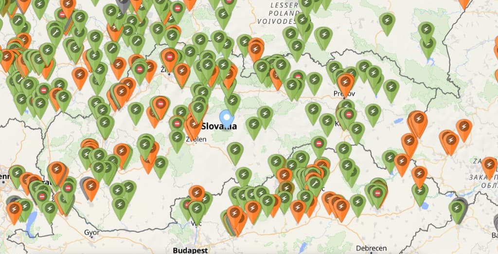 Mapa nabíjacích staníc
